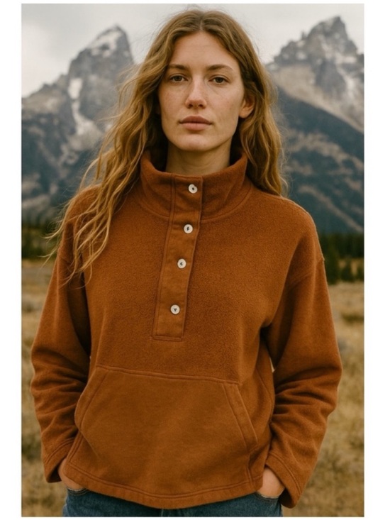 REI Tops - REI Co-op "Wallace" Lake Hemp Cotton Rust Orange Fleece Pullover Gorpcore Camp